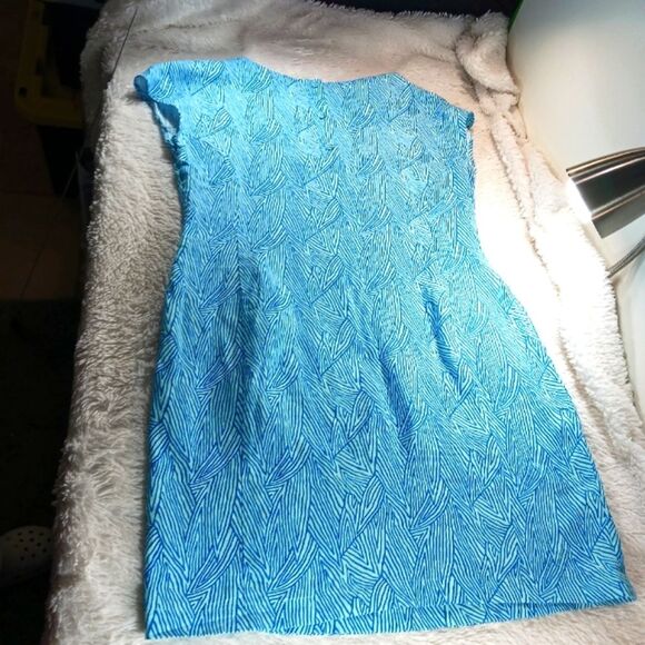 Boden Lara Linen Bold Blue Tropical Leaf Midi Dress Womans 12 Coastal Beach Wear - Picture 10 of 12